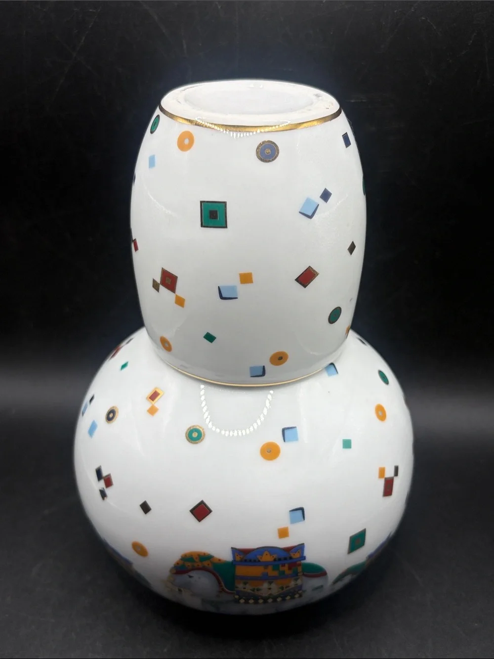 Nantucket Porcelain Vintage Elephant Parade Bedside Water Carafe with Cup